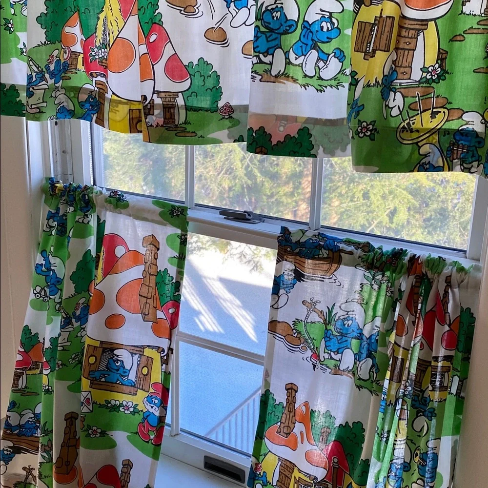 VTG Smurf Bedsheet Café Curtains